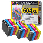 123CONSOMMABLES - 604XL - Cartouches Encre Compatible avec Epson 604 XL pour Expression Home XP-2200 XP-3200 XP-4200, Workforce WF-2910 WF-2930 WF-2935 WF-2950 (3 Noir / 3 Cyan / 3 Magenta / 3 Jaune)