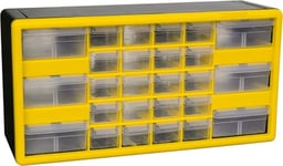 Akro-Mils 10126 26-Drawer Plastic Drawer Storage Cabinet for Garage Organization, Lego Storage, Teacher Toolbox, Makeup Organizer, and More, 20-Inch W x 6-Inch D x 10-Inch H, Yellow