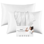 White Satin Pillowcase for Hair and Skin - Softer Than Silk Pillowcase, Pillow Cases 2 Pack with Envelope Closure, Gifts for Women, Queen & Standard Size 50 x 75 cm