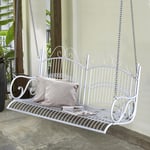 Outdoor Garden Balcony Metal 2 Seat Swing Chair Love Seat Hanging Hammock White