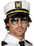 Smiffys Captains Cap, White Fabric with PVC Peak, Land, Sea and Air Forces Fancy Dress, Captain Dress Up Hats