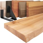 LAMO Manufaktur étagère murale en bois massif, irrégulier, étagère de rangement Basic, bois naturel / équerre noire 80cm, LW-01-A-002-80LS