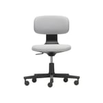 Vitra - Rookie Studio Chair, Fabric Upholstery, Deep Black Base, Plano 05 Cream White/Sierra Grey, Castors Soft, Braked For Hard Floor - Grå - Kontorsstolar