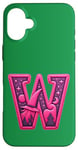 iPhone 16 Plus Pink Letter "W" on a Women Girls Ladies Witches Green Color Case