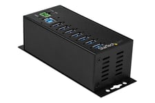 StarTech.com USB 3.0-hubb med 7 portar och nätadapter - Industriell USB-A-hubb i metall med ESD- och 350 W överspänningsskydd - Monterbar på DIN-skena/vägg/skrivbord - Höghastighets USB 3.1 Gen 1 5 Gbps-hubb - hubb - 7 portar - TAA-kompatibel