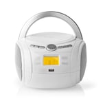 CD-spelare Boombox | Batteridriven / Strömadapter | Stereo | 9 W | Bluetooth | FM | USB-uppspelning | Bärhandtag | Vit