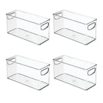 iDesign 4-Piece Recycled Plastic Small Stackable Kitchen Organizer Bin with Integrated Handles for Kitchen, Fridge, Freezer, Pantry & Cabinet, The Linus Collection - 10'' x 4'' x 5'', Clear (95586N)