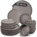 Moritz & Moritz Nordic Service de table 18 pièces pour 6 personnes Taupe – Élégantes assiettes en porcelaine de qualité supérieure – Vaisselle composée de 6 assiettes à dîner, 6 assiettes à dessert, 6