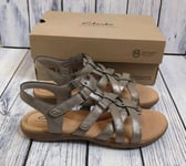 Clarks Elizabelle Sky Sandals Holiday Shoes Pewter Metallic UK 5.5 (E) Wide