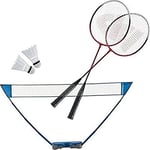 Donnay Ensemble de Badminton - 1 Filet, 2 Raquettes, 2 Shuttles - avec Valise de Rangement - Filet de Badminton - Poteaux Extensibles