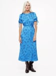 Whistles Petite Aurelie Scribble Daisy Print Midi Dress, Blue/Multi