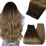 YoungSee Extension Tissage Cheveux Naturel Balayage 16 Pouces Extension Tissage Cheveux Humain Brun Fonce à Brun avec Blond Balayage Extensions Tissage Vrais Cheveux Ombre Tissage Naturel 100g