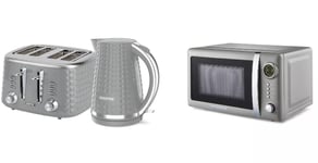 GEEPAS Textured 1.7L Jug Kettle & 4 Slice Toaster 20L Digital Microwave Grey