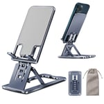 TECOOL Tablet Stand Adjustable, Mobile Phone Stand, Foldable Aluminium Desktop Stand Holder for iPad Pro Air Mini 2020 2021, iPhone 12 11 Pro Max, Huawei, Samsung Tab, 4"-12" Phones/Tablets - (Grey)