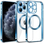 S. Dawezo Coque Magnétique pour iPhone 11 Pro, Compatible avec MagSafe, Protection Militaire, Résistante aux Rayures, Résistante aux Chocs, Coque Mince et Transparente pour iPhone 11 Pro, Bleu