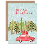 Wee Blue Coo CARD CHRISTMAS CAR DRIVE HOME FOREST DEER