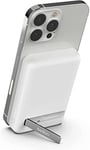 Belkin Batterie externe sans fil magnétique 5000mAh, Chargeur portable compatible MagSafe et charge Pass-Through, sortie 7,5W, entrée 10W et béquille, Compatible avec les iPhone 15, 14, 13, 12, Blanc