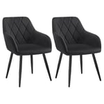 WOLTU Chaises Salle à Manger, Fauteuil Salon, Chaise Scandinave, Chaise de Cuisine en Velours, Assis Rembourré avec Accoudoirs et Dossier, Pieds en Métal, Noir, BH352sz-2