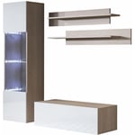 Ensemble de Meubles tv Mur de Rangement Meuble salon Suspendu avec led Modèle Luke 3E Sonoma mat et Blanc brillante