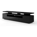 Meuble tv eva 195 cm panneau mdf noir brillant