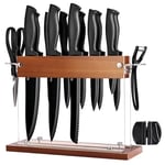 Gourmetop Ensemble De Couteaux De Cuisine Avec Bloc 15 Pièces, Ensemble De Couteaux Avec Support Bois Acrylique, Couteaux De Cuisine Noirs Tranchants Pour La Découpe