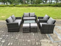 8 Seater Dark Grey Mixed High Back Rattan Sofa Set Coffee Table Garden Furniture Outdoor Patio 2 Stools