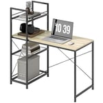 HOMCOM Bureau d'ordinateur avec étagère réversible à 4 Niveaux, Table d'ordinateur, 110 cm, étagère réglable, Cadre en Acier, chêne et Noir