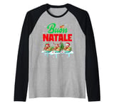 Buon Natale Xmas Three Santa Reindeer Ice-creams Italian Raglan Baseball Tee