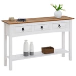 Table console meuble d'appoint style mexicain 3 tiroirs en pin massif blanc/brun