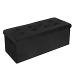 WOLTU Banc de Rangement Pliable Pouf Tabouret de Grande Capacité de 300KG, Coffre de Rangement Intérieur Repose-Pieds Rembourré en Velours, 118L, 110x37.5x38cm Noir SH73sz