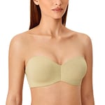 DELIMIRA Soutien Gorge sans Bretelles Invisible Grande Taille Femme Soutien-Gorge avec Armature Minimiseur Vert Clair chiné 95D