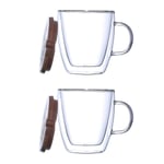 2-pack 350 ml Glaskaffemuggar med Trälock Isolerade Koppar