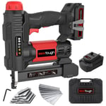 Werktough 20v Cordless Staple Gun Brad Nailer 2 in 1 1 Hour Fast Charger 2000MA Lithium Battery 2000pcs Free Staples(Type55 20mmx1000+Type47 25mmx1000) in Tool Case