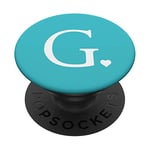 Heart, White Letter G Initial Monogram, Baby Blue, Teal Cute PopSockets Grip and Stand for Phones and Tablets