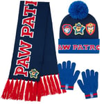 Paw Patrol Ensemble d'Accessoires d'Hiver Garçon, Bonnet, Écharpe et Gants - Cadeau Enfant (Marine/Rouge)