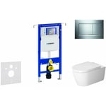 Duofix - Ensemble bâti-support, cuvette de toilette et siège me by Starck, Rimless, SoftClose, plaque Sigma30, chrome brillant /chrome mat
