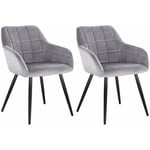 Woltu - Lot de 2 Chaises de salle à manger avec accoudoirs Chaise de cuisine, Chaise de salon en Velours, Pieds en métal, Gris