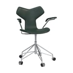 Fritz Hansen Grand Prix 3231 helklädd stol Pure Forest green-chrome