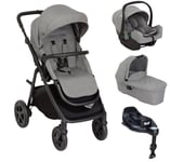 Graco Near2Me DLX Trio pushchair car seat carrycot & rotating isofix base in Ash