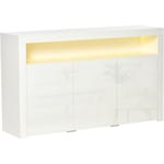 Homcom - Buffet led - meuble de rangement led - 3 placards avec étagère et grande niche - panneaux particules mdf blanc laqué