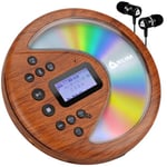 KLIM Discover Wood + Portable CD Player Walkman with Long-lasting Battery + New Version 2024 + With Headphones + Radio FM + MP3 CD Player Portable + SD Card, FM Transmitter, Bluetooth + Ideal for cars