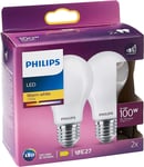 Philips Ampoule LED Standard E27 100W Blanc Chaud Dépolie, Verre, 2 Unité