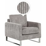 Fauteuil Tapissé en Velours Côtelé Gris avec Piétement Argent Chromé Design Meuble Idéal pour Salon au Style Rétro et Traditionnel Beliani