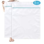 OTraki Mesh Laundry Bag Extra Large 2 Pack 35 x 43 inch Fine Net Delicates Wash Bag Zipped XXL Washing Bag for Washing Machine Wedding Dress Bedding Blanket Rug Sheet Quilt Curtain(Blue)