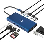 OOTDAY Hub USB C, 12 en 1, USB C 3.0, multiport SD/TF Dock pour Dell/HP/Lenovo/Mac Book Pro, Adaptateur multiport à Trois écrans USB C avec 2 Ports HDMI 4 K