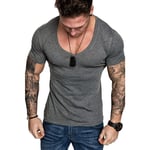 HOUADDY Solid Color Fashion Mens Slim Fit Short Sleeve Beefy Fashion Casual Henley T Shirts of Cotton Shirts,dark gray,M