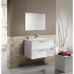 Meuble de comptoir Dfell, Meuble de salle de bain suspendu, Armoire avec 2 tiroirs et miroir, 80x45h57 cm, Blanc brillant - Dmora