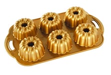 Nordic Ware Anniversary Bundtlette Pan, Cast Aluminium Mini Bundt Tin, Bundt Cake Tin for 6 Cakes, Premium Cake Mould Made in the USA, Colour: Gold