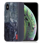 iPhone XS fodral med präglat mönster - Mörkblå Trästruktur