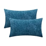 CaliTime Pack of 2 Cozy Bolster Pillow Covers Cases for Couch Sofa Home Decoration Solid Dyed Soft Chenille 30cm X 50cm Deep Sea Blue